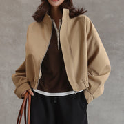 Stand-Collar Zip-Up Cropped Jacket