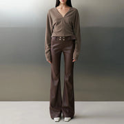 Glossy Flared-Leg Pants