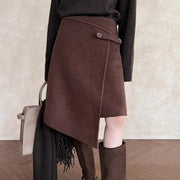 Asymmetric Button-Detail Wrap Skirt