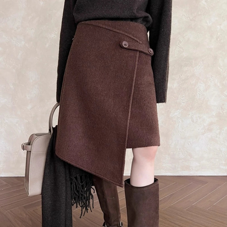 Asymmetric Button-Detail Wrap Skirt