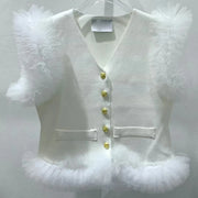 Fluffy-Trim Button-Front Vest