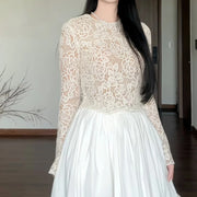 Floral Lace Top and Pleated Skirt Set