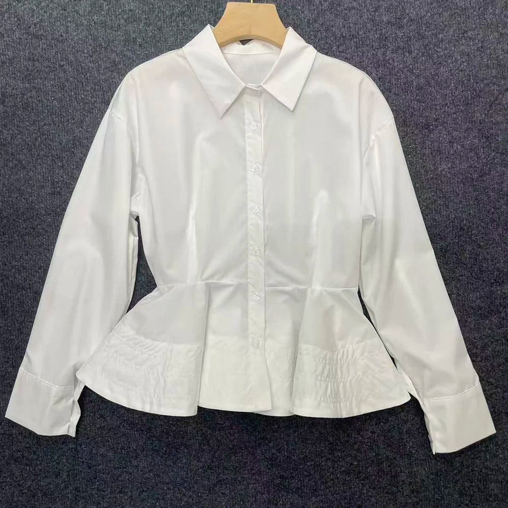 Button-Front Peplum Shirt