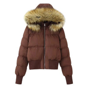 Fluffy-Collar Zip-Up Puffer Jacket