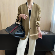 Contrast-Trim Open-Front Jacket