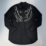 Beaded Drape-Detail Button Shirt