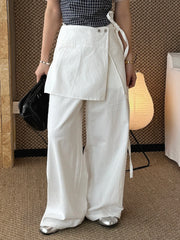 Wrap-Overlay Wide-Leg Pants