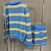 Striped Collared Button-Neck Top
