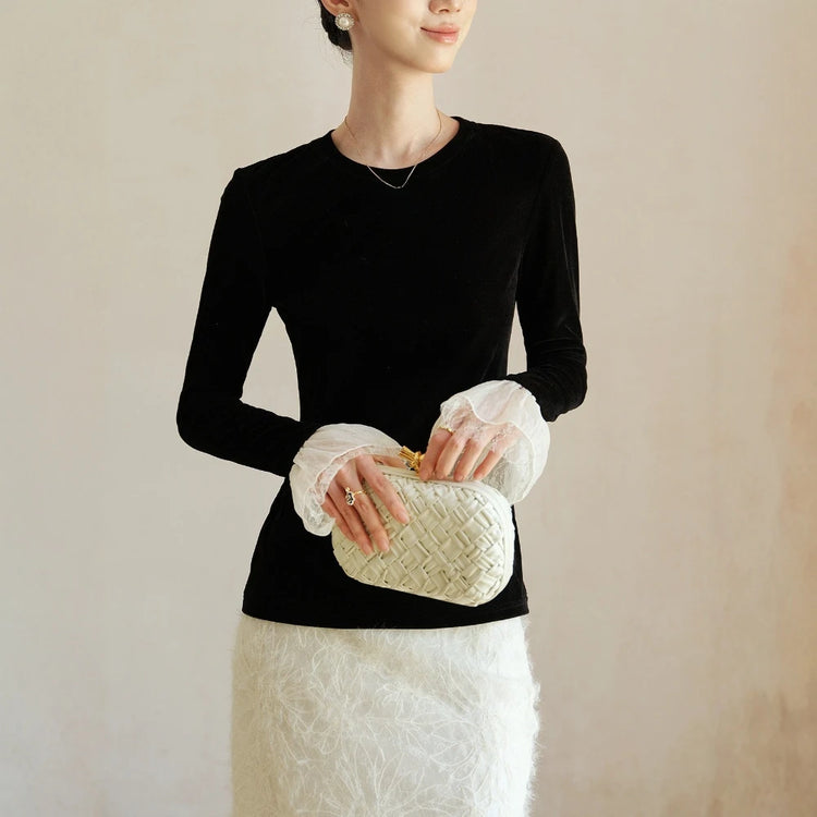 Ruffle-Cuff Long-Sleeve Top