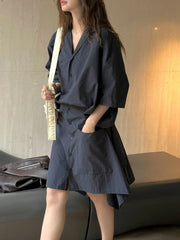 Relaxed Three-Quarter-Sleeve Shirt Dress