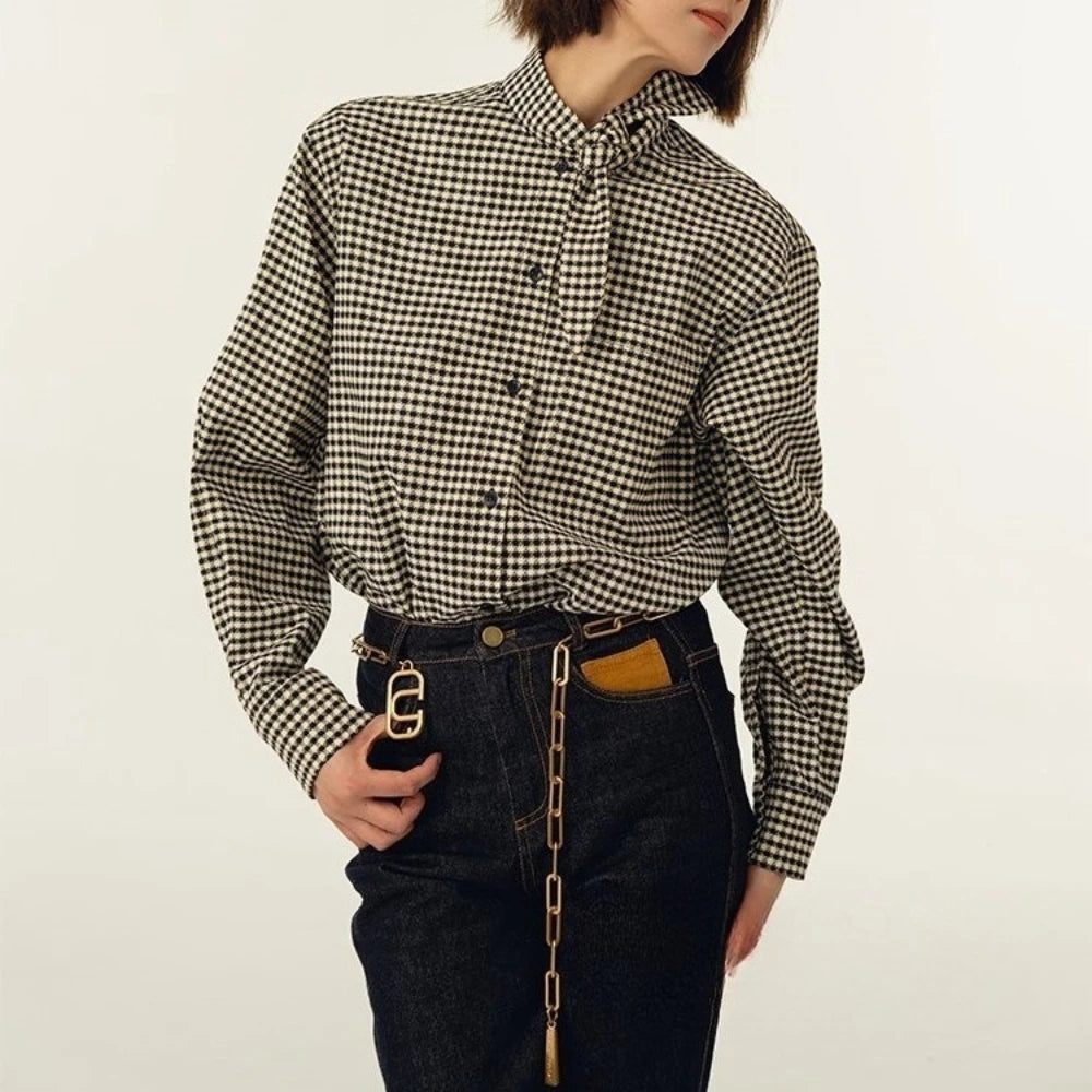 Gingham Stand-Collar Shirt
