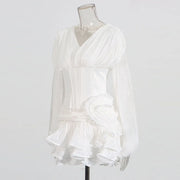 Rosette Ruffled Mini Dress