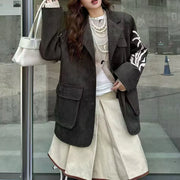 Embroidered-Sleeve Oversized Blazer
