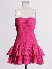 Smocked Strapless Ruffle Mini Dress