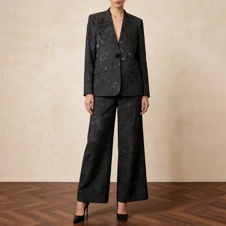 Floral Jacket and Wide-Leg Pants Set