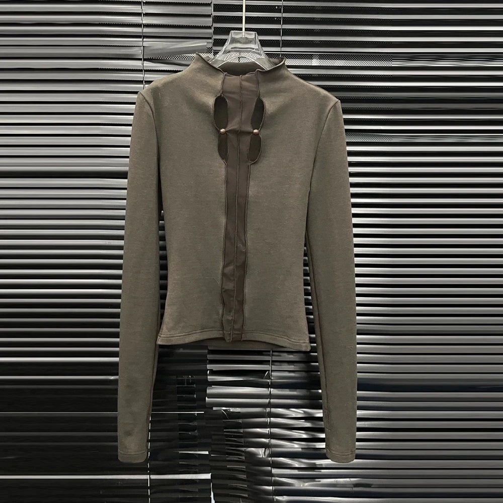Cutout-Front Long-Sleeve Top