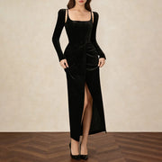 Square-Neck Split-Front Dress