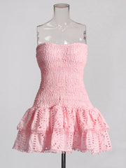 Smocked Strapless Ruffle Mini Dress