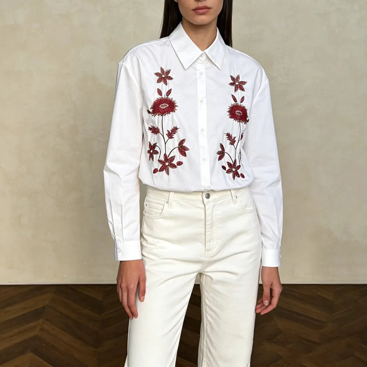Floral Embroidered Button-Up Shirt