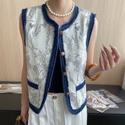 Floral Contrast-Trim Vest