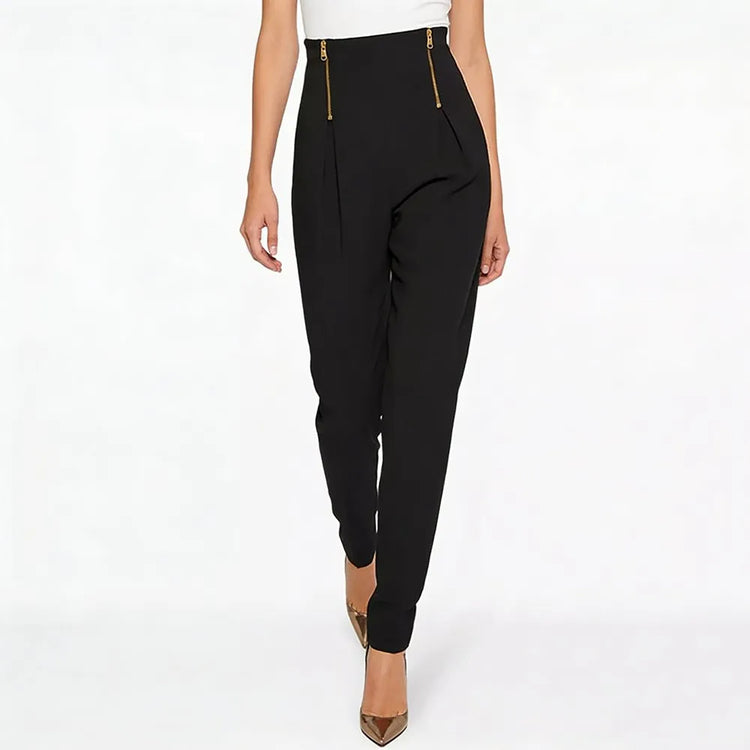 Zip-Detail Tapered Pants