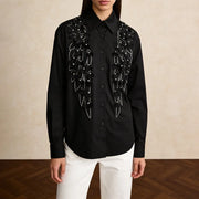 Floral Applique Collared Shirt