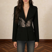 Sheer Lace-Panel Blazer