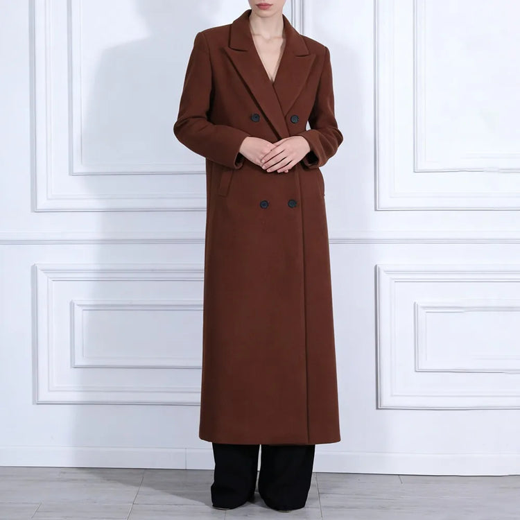 Double-Breasted Brown Long Coat