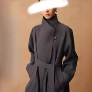 Stand-Collar Tie-Waist Long Coat