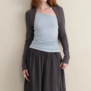 Colorblock Ruched Long-Sleeve Top