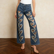 Heart-Cutout Wide-Leg Jeans