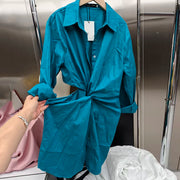 Cutout-Waist Mini Shirt Dress
