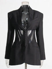 Sheer-Waist Fitted Blazer