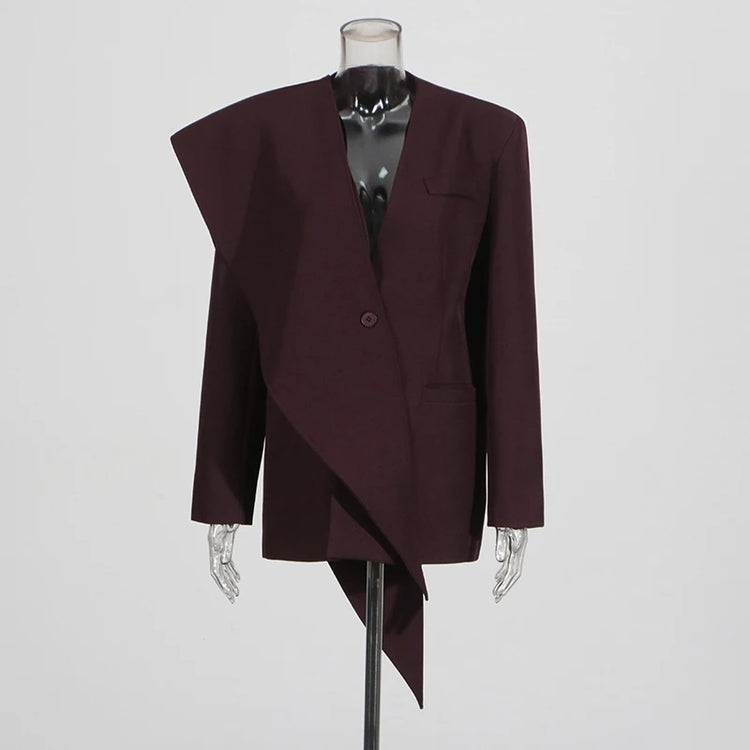 Asymmetric Scarf-Panel Blazer