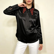 Embellished-Collar Glossy Shirt