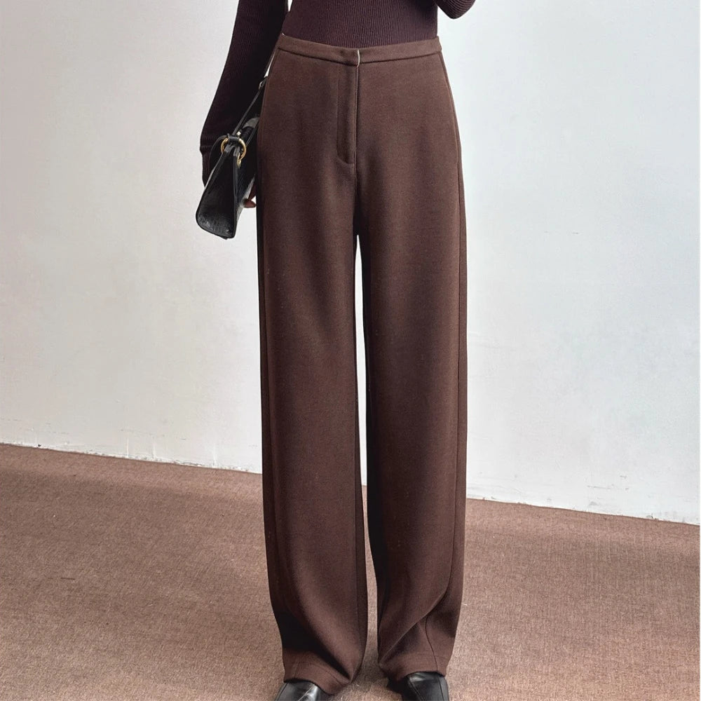 Pleated Brown Wide-Leg Pants