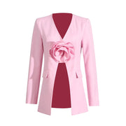 Rosette V-Neck Longline Blazer