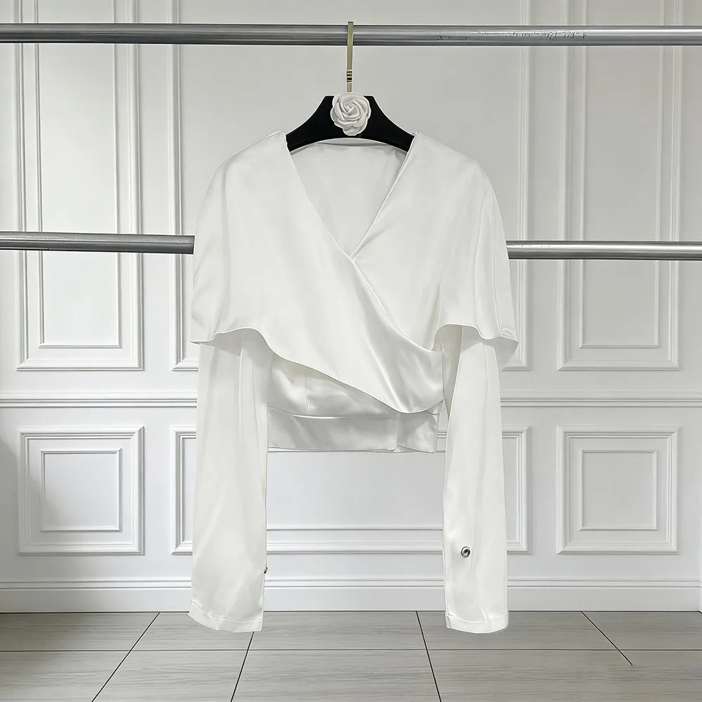 Cape-Overlay Cropped Blouse