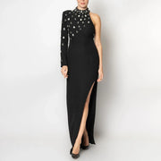 Embellished One-Sleeve Split-Hem Dress