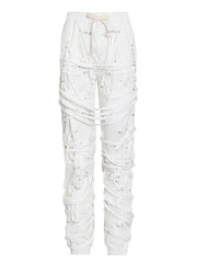 Strap-Detail Drawstring Tapered Pants