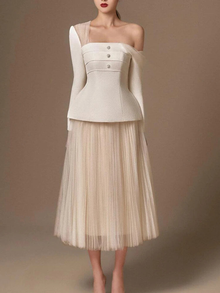 Asymmetric Top and Pleated Skirt Set