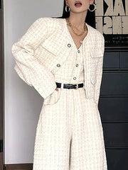 Plaid Jacket and Jumpsuit Set