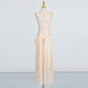 Ruched Strapless Ruffle-Waist Dress