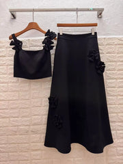 Floral Applique Top and Skirt Set