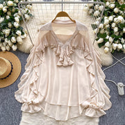 Embellished Ruffle-Trim Blouse