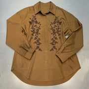 Contrast Leaf-Detail Button Shirt