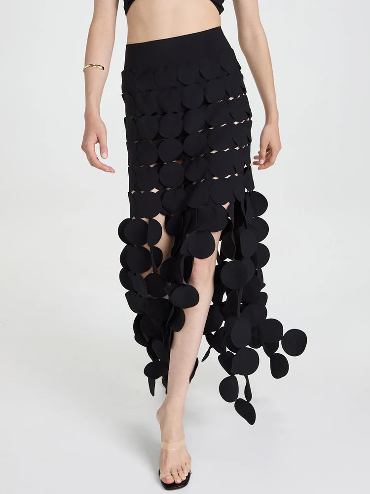 Disc-Trim Cutout Long Skirt