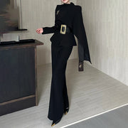 Cape-Collar Jacket and Pants Set