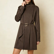 High-Neck Long-Sleeve Mini Dress