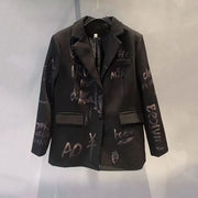 Letter-Print Notched-Lapel Blazer